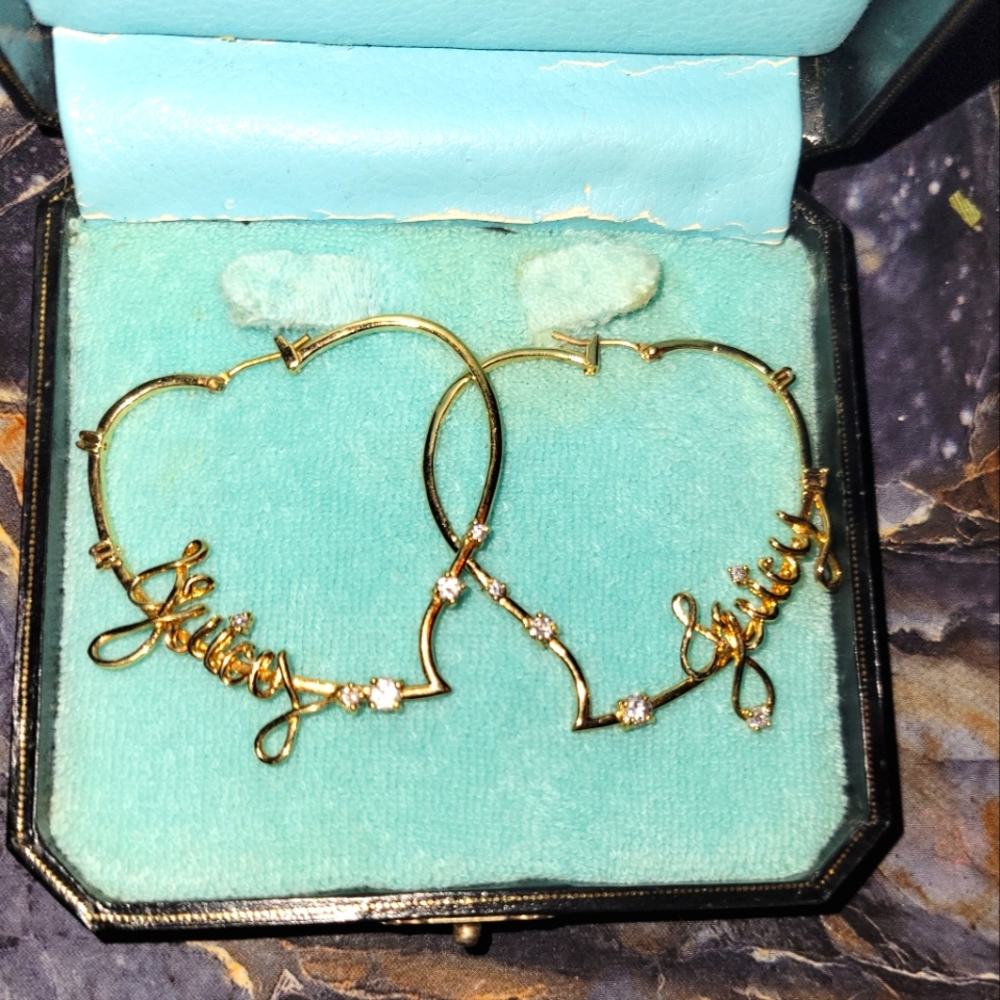 RARE Juicy Couture Gold Heart Hoop Earrings